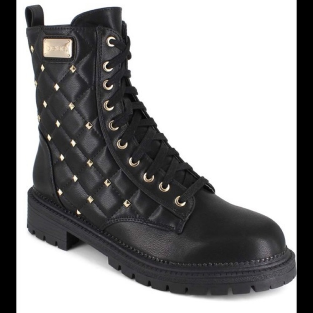 NIB-Bebe Black Studded Quilted Combat Boots
